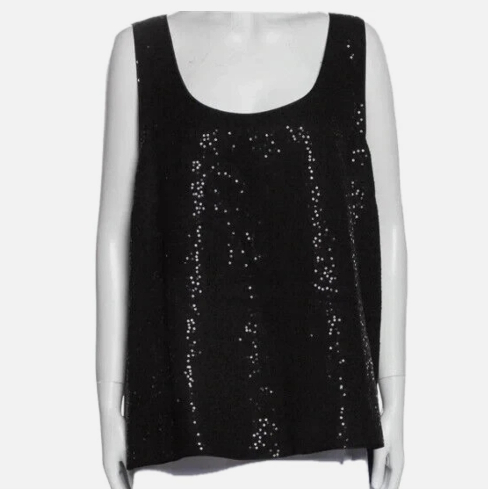 Lafayette 148 New York Sequin Scoop Neck Tank Top Black Size Medium